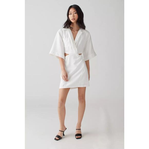 En Saison White Linen Mini Paz Cut Out Side Collared Mini Dress Size M - Picture 4 of 7